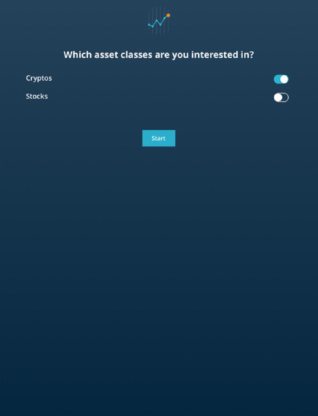 Kripto vagy általános tőzsde kiválasztása a HODL appban. 